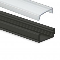 PL1 Anser Aluminium Profil svart för LED Stripes + Täckglas transparent