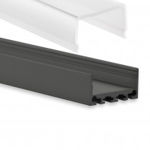 PN4 Kuma C2 Svart Eloxerad Aluminium Profil f. LED Stripes 2m + Täckglas/plast Opal